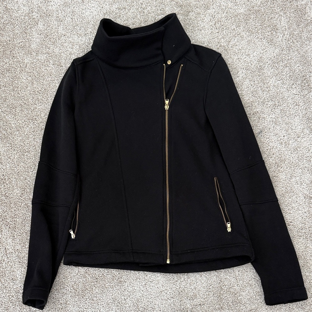 Black Asymmetric Zip Funnel Neck Jacket - Medium Tall